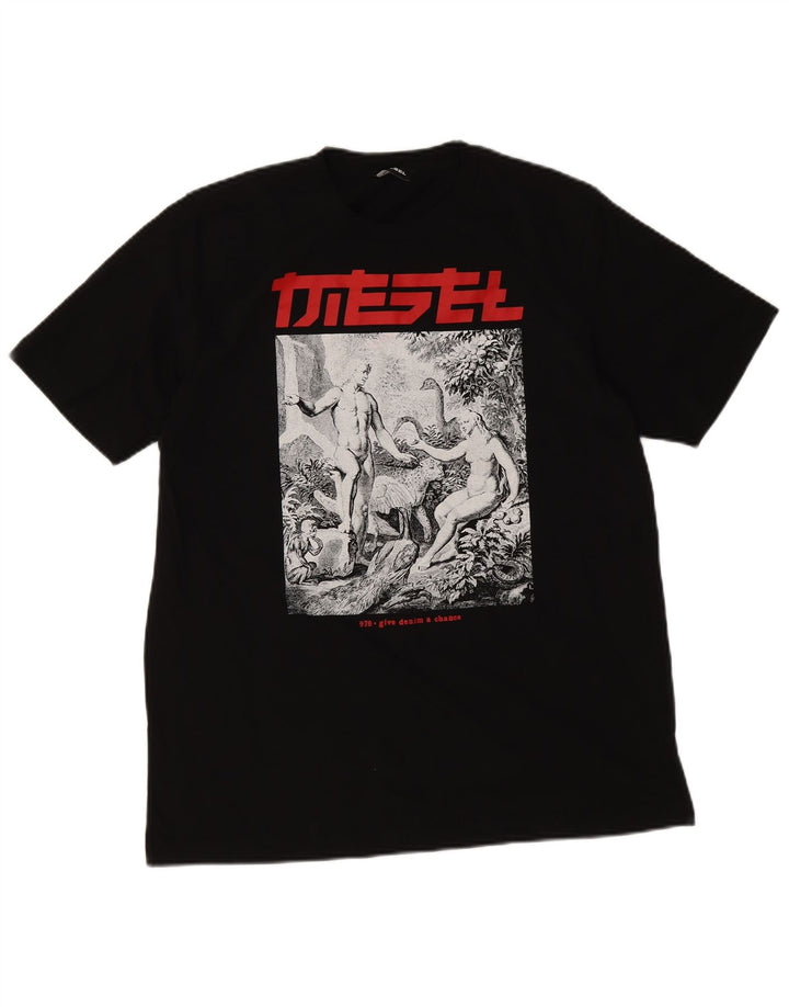Diesel Hombre Camiseta Gráfica Top Grande Algodón Negro