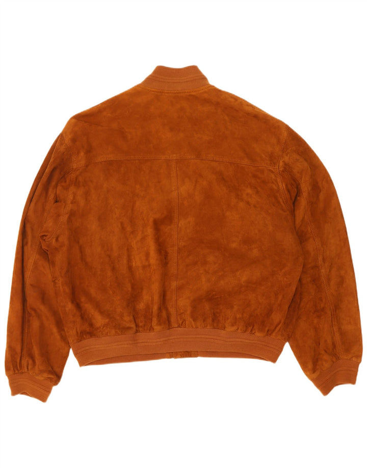 Chaqueta bomber de ante vintage para hombre IT 50 Grande Marrón de cuero