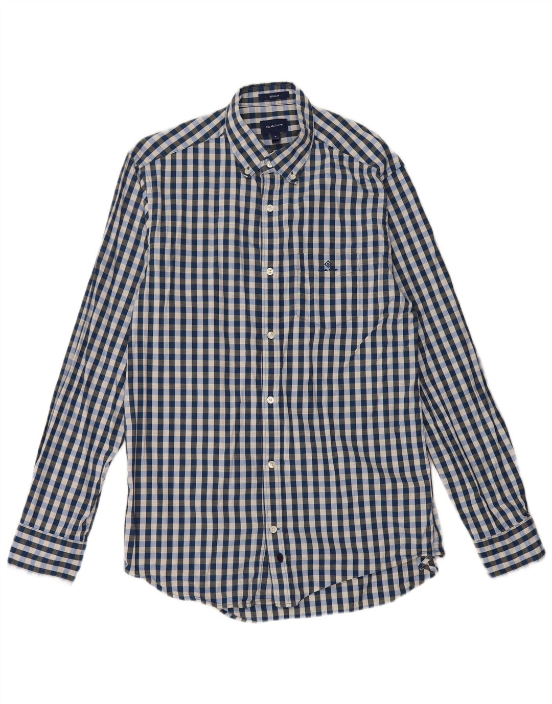 Camisa Gant Regular Fit para hombre Talla 39/40 15 1/2 Algodón a cuadros azul mediano