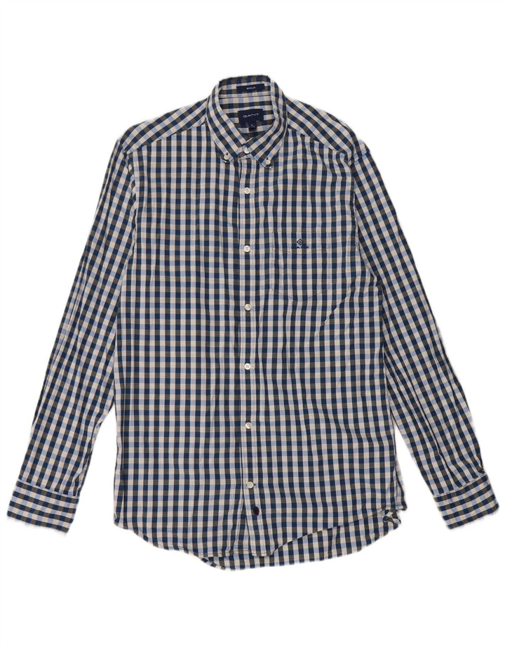 Camisa Gant Regular Fit para hombre Talla 39/40 15 1/2 Algodón a cuadros azul mediano