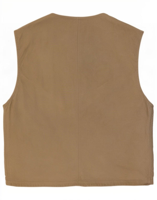 Vintage hombres ante utilidad chaleco IT 48 cuero beige medio