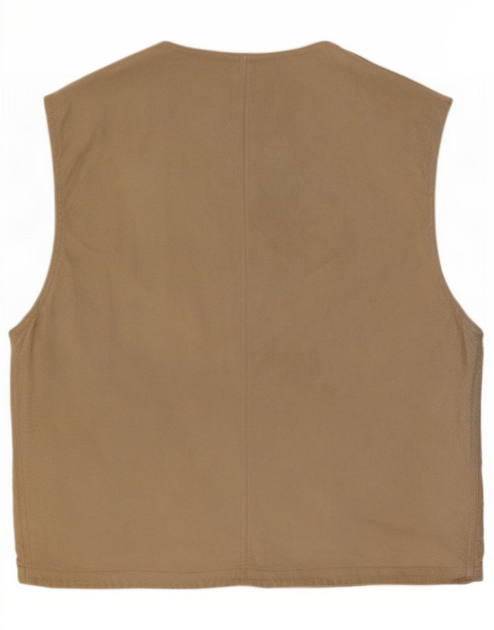 Vintage hombres ante utilidad chaleco IT 48 cuero beige medio