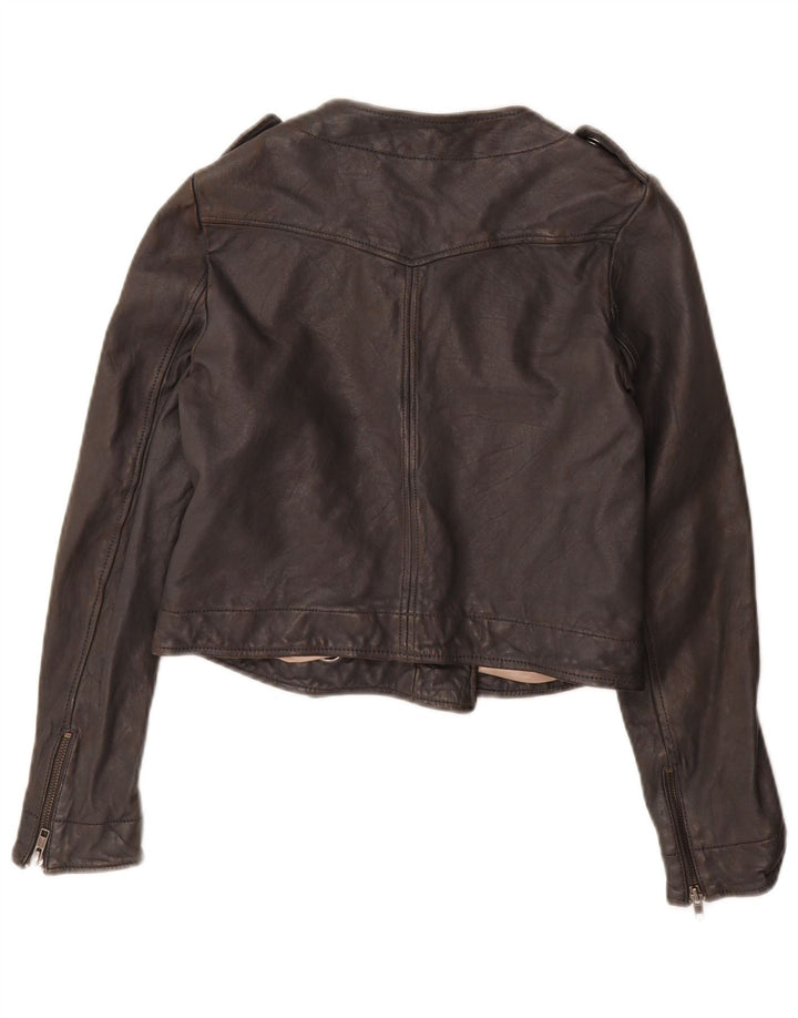 French Connection Chaqueta corta militar para mujer UK 40 Small Cuero negro