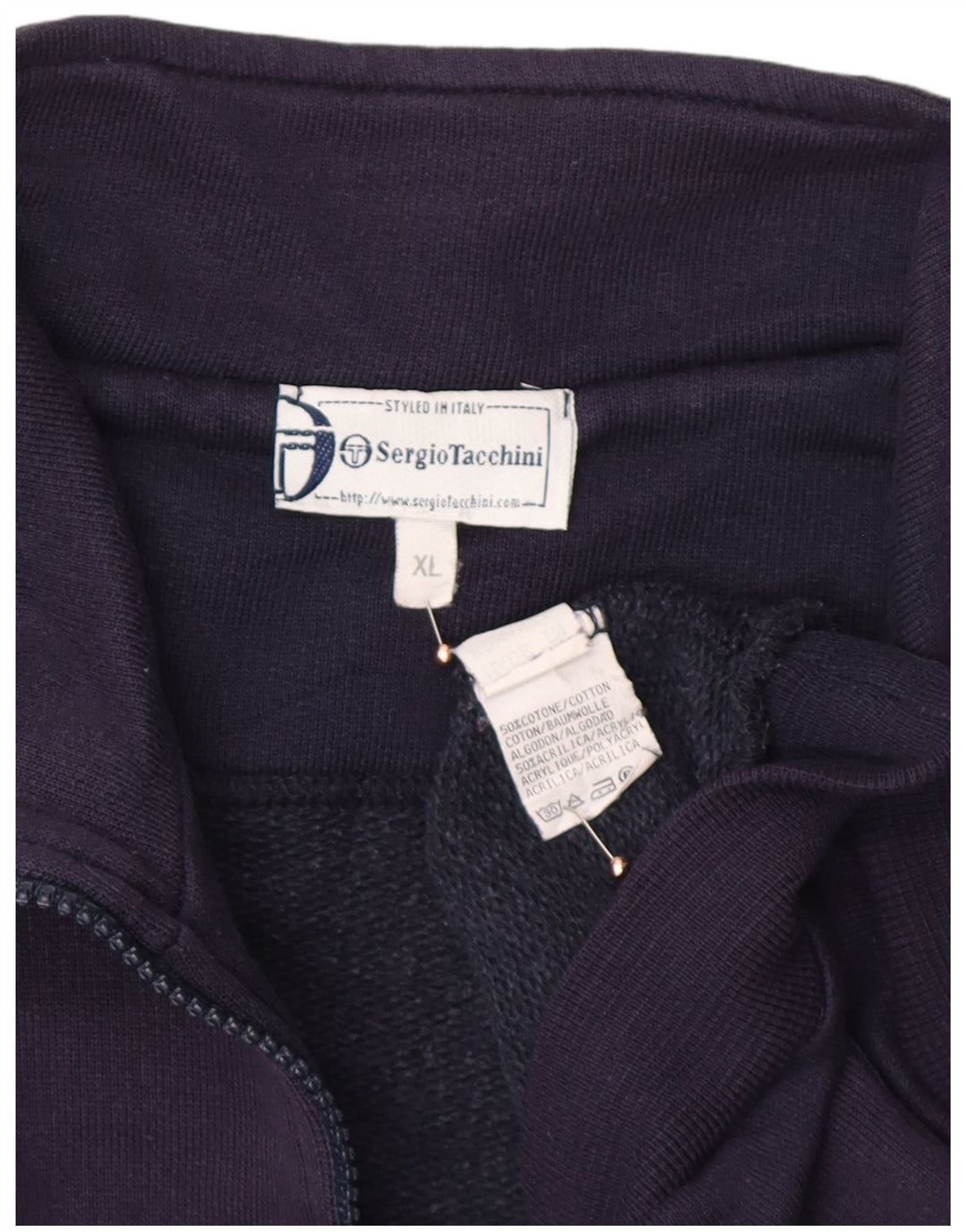 SERGIO TACCHINI Sudadera con cuello con cremallera y gráfico para hombre XL Azul marino