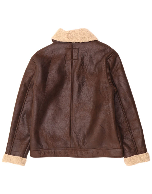 Jean Pascale Chaqueta Sherpa de piel sintética para hombre UK 42 XL Marrón Colorblock