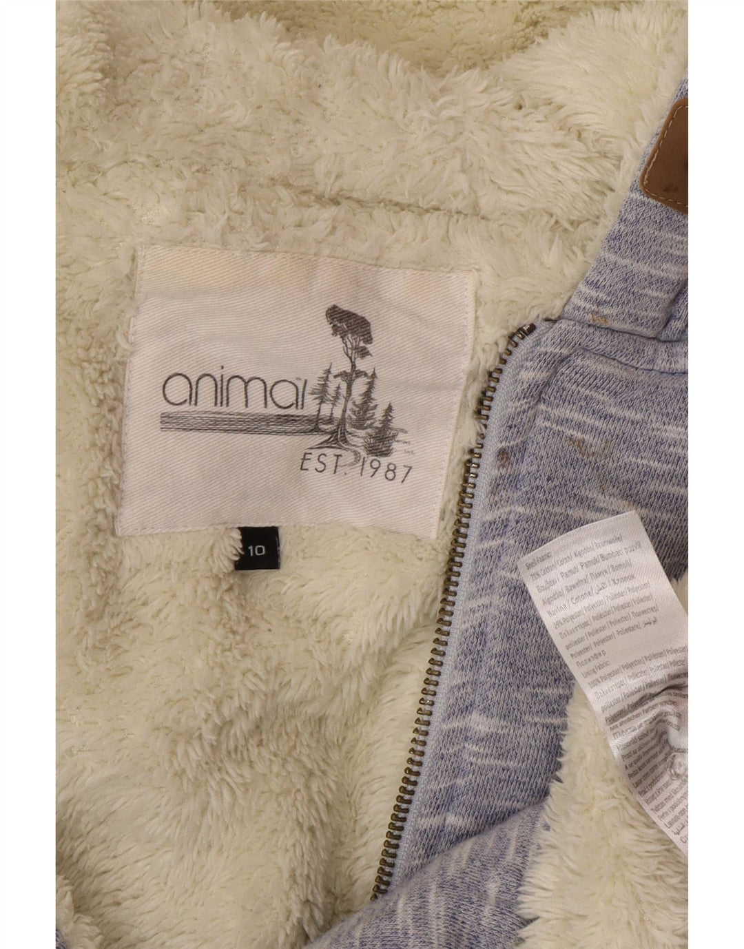 Animal Chaqueta Sherpa con capucha para mujer UK 40 Small Algodón moteado azul