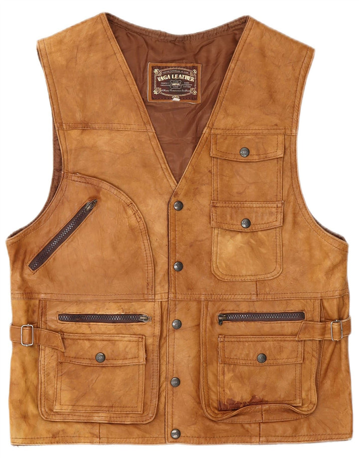Vintage hombres cuero chaqueta utilitaria Reino Unido 38 marrón medio
