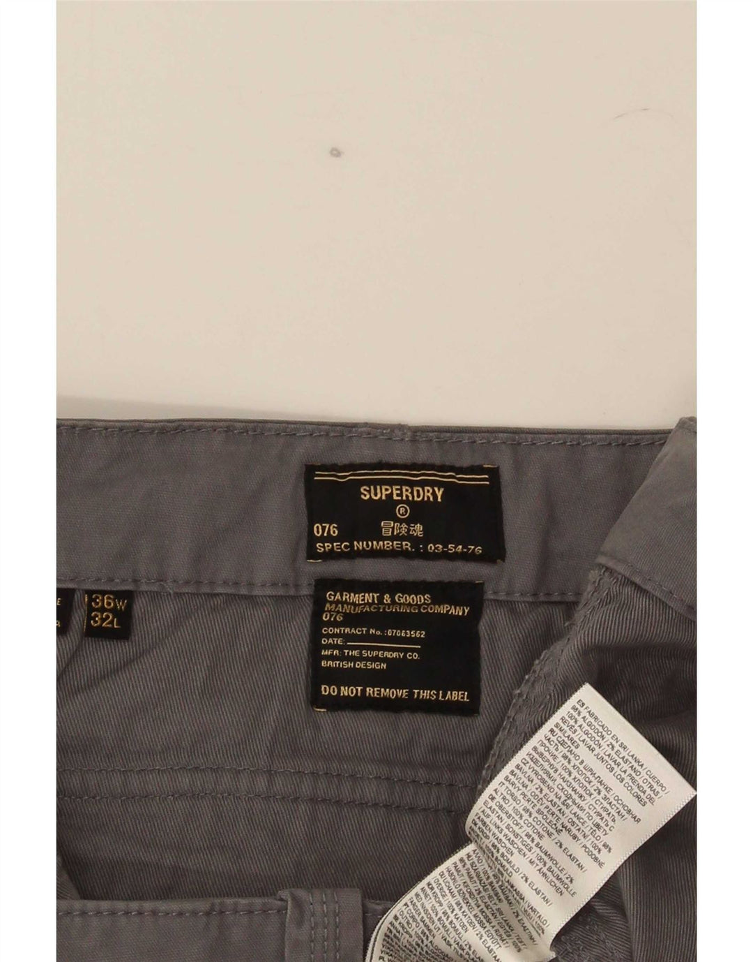 Superdry Pantalón cargo ajustado para hombre W36 L32 Algodón gris