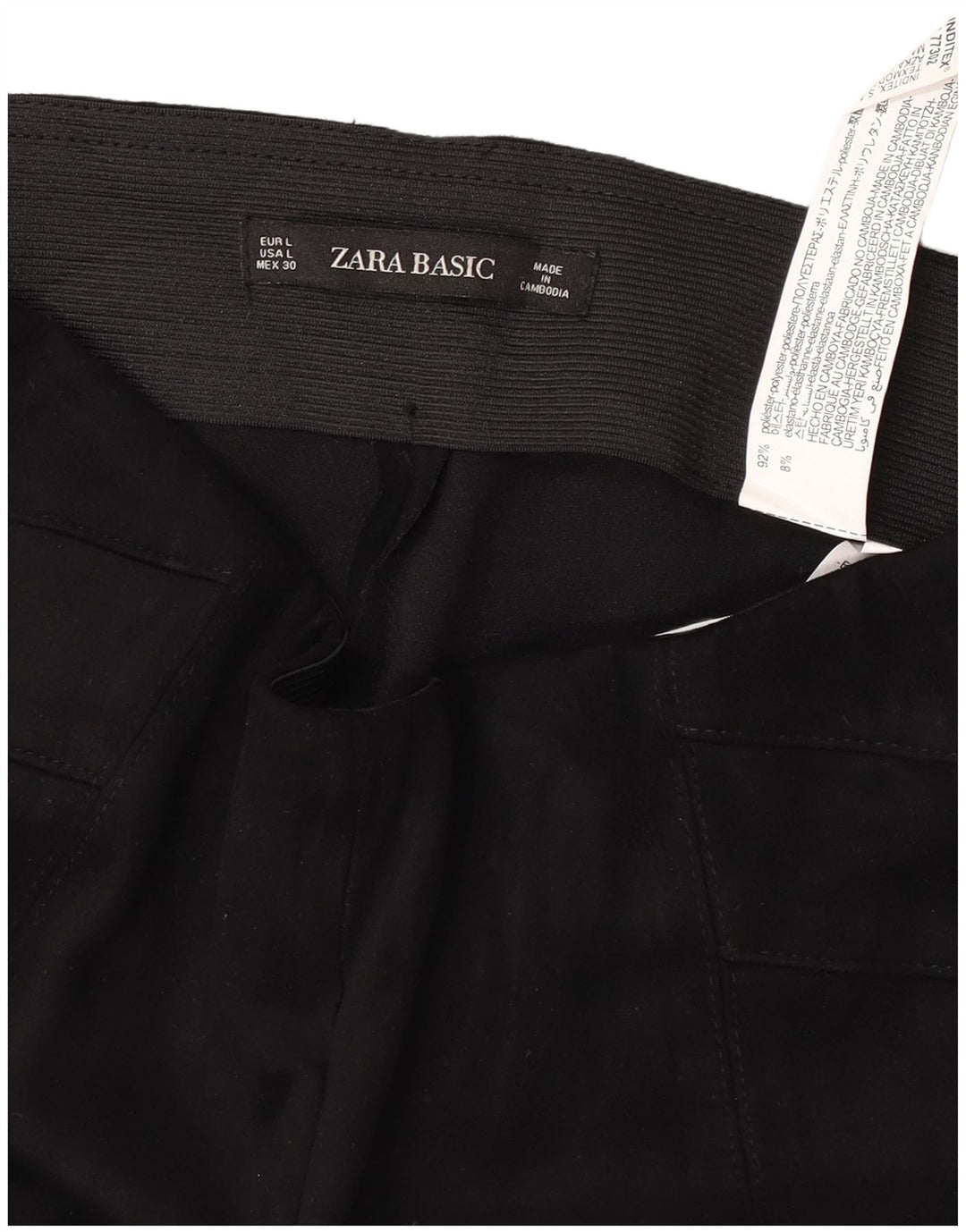 Zara Mujer Pantalón Casual Slim Grande W30 L27 Poliéster Negro