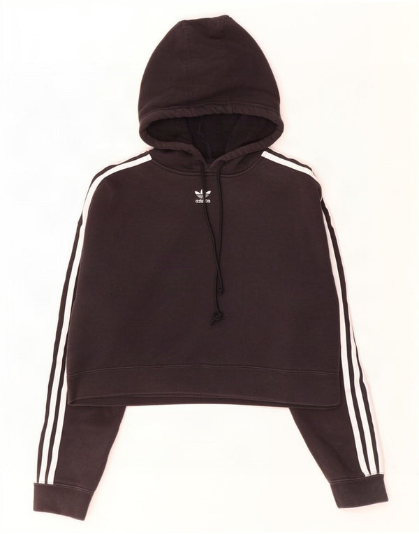 Adidas Mujer Crop Oversize Sudadera con capucha Jumper UK 8 Pequeño Algodón Negro