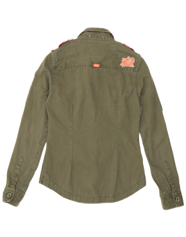 SUPERDRY Camisa vaquera militar para mujer UK 6 XS Algodón caqui