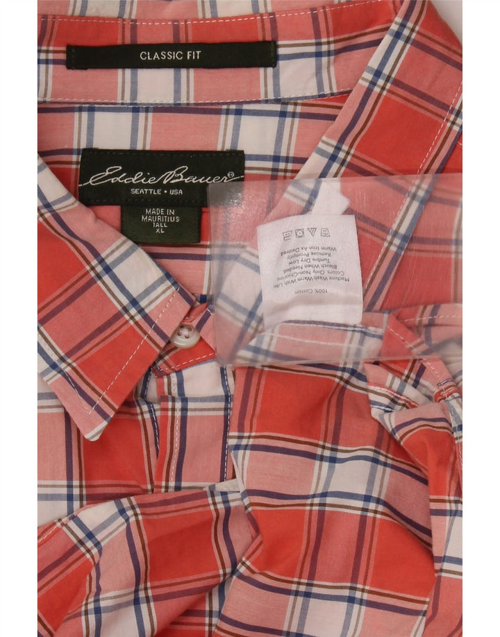 EDDIE BAUER Camisa alta de corte clásico para hombre XL Algodón a cuadros naranja