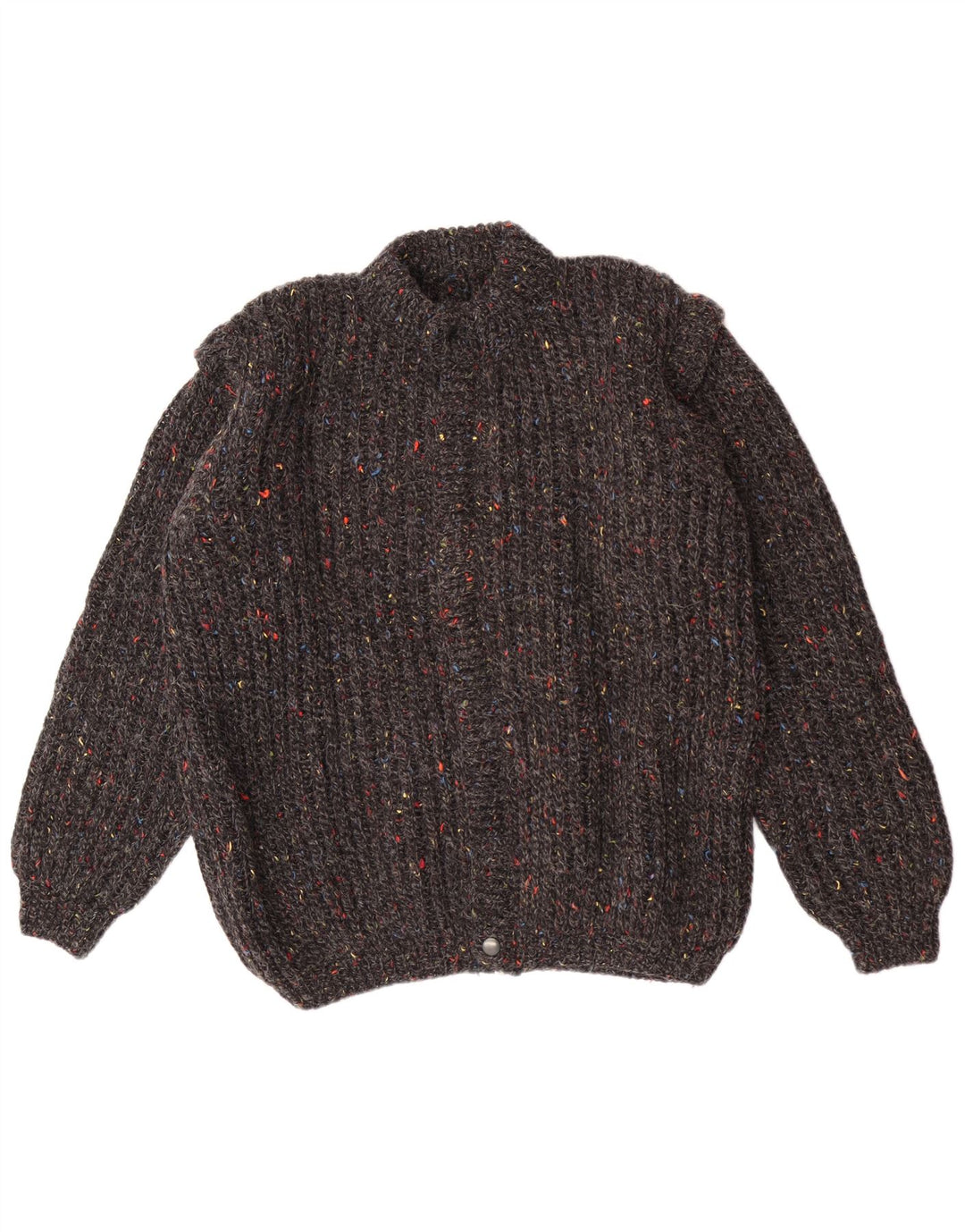 Vintage hombres Cardigan suéter medio gris moteado clásico