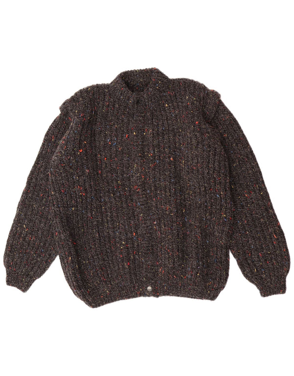 Vintage hombres Cardigan suéter medio gris moteado clásico