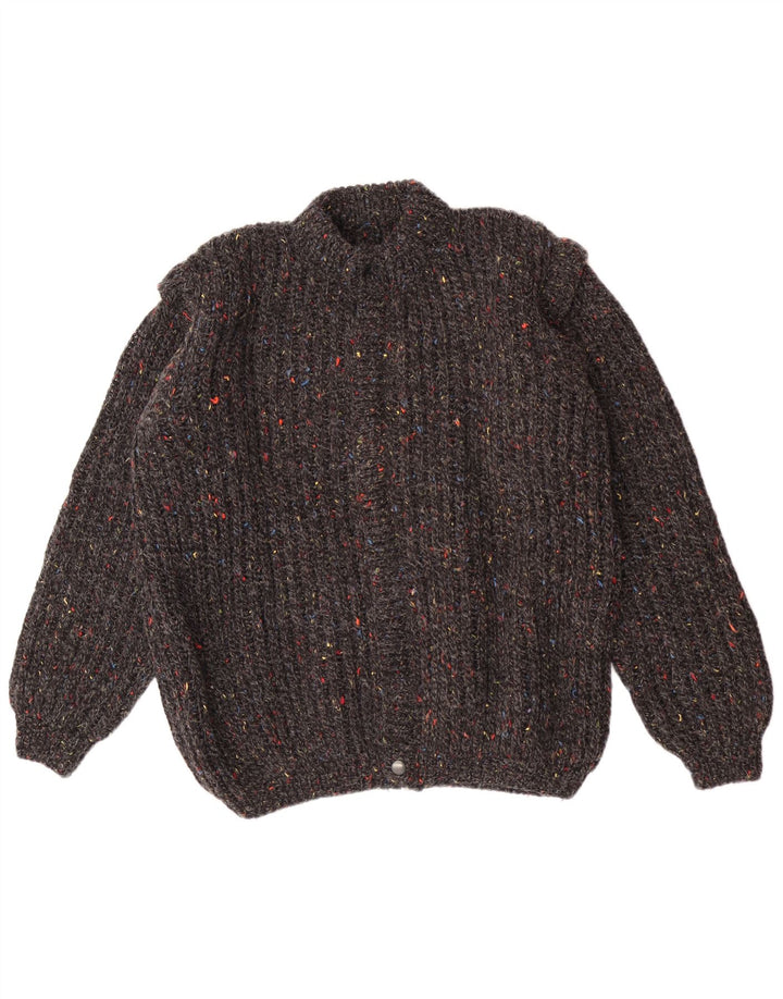 Vintage hombres Cardigan suéter medio gris moteado clásico