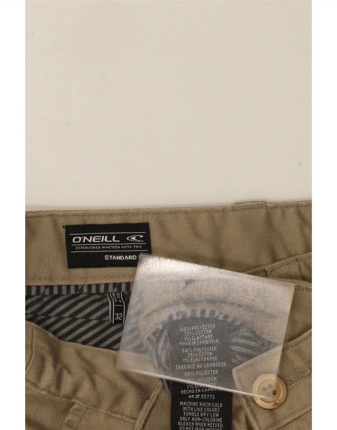 Pantalones cortos chinos O'Neill para hombre W32 Poliéster beige medio