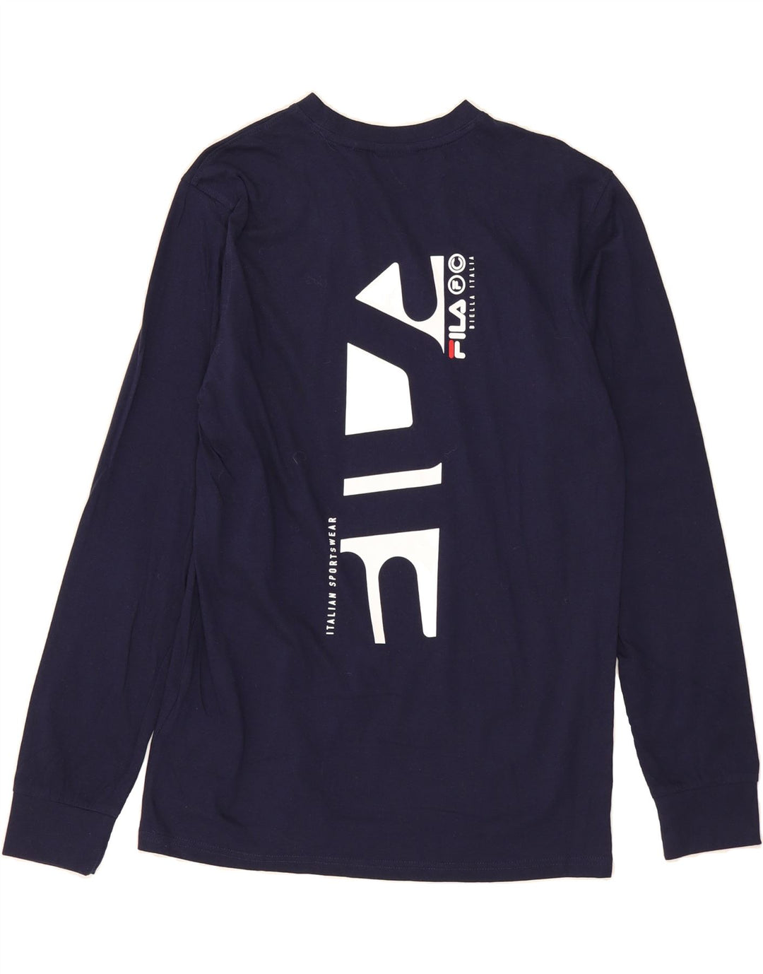 FILA Mens Graphic Top Long Sleeve Small Navy Blue Cotton Vintage Fila and Second-Hand Fila from Messina Hembry 