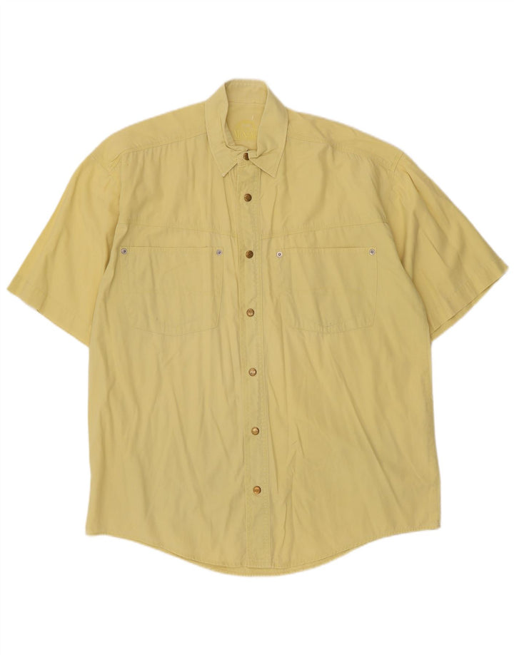 McNeal Camisa de manga corta para hombre de algodón amarillo grande