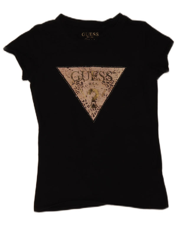 Guess Camiseta gráfica para mujer Top UK 8 Small Black Cotton