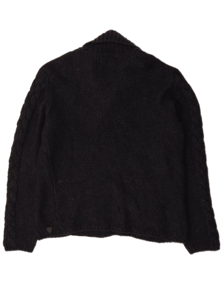 Guess Suéter tipo cárdigan con botones de lona para hombre, tamaño grande, acrílico negro