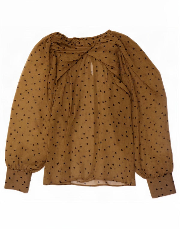 Zara Blusa de manga larga transparente para mujer UK 6 XS Caqui manchado