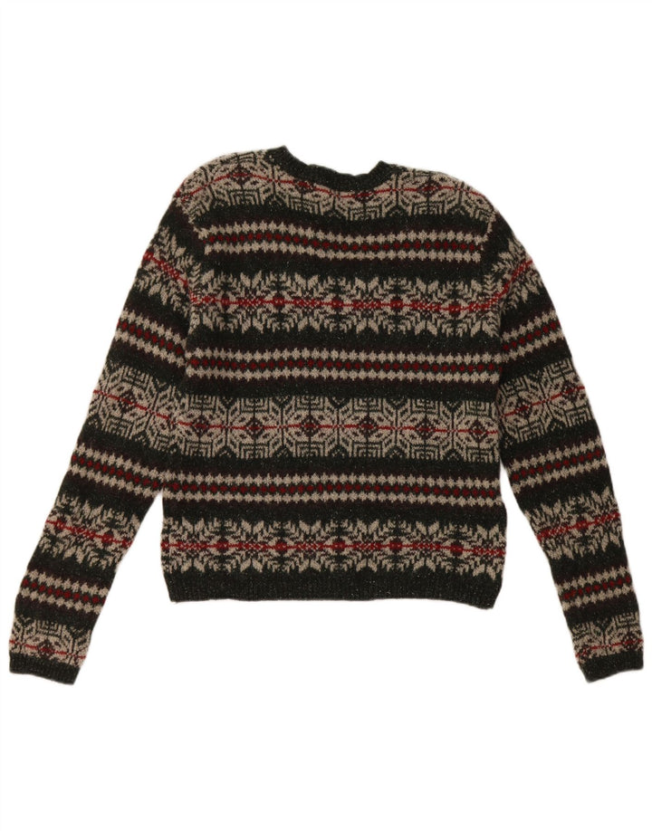 Eddie Bauer Suéter tipo jersey con cuello y botones para mujer UK 6 XS Lana Fair Isle verde