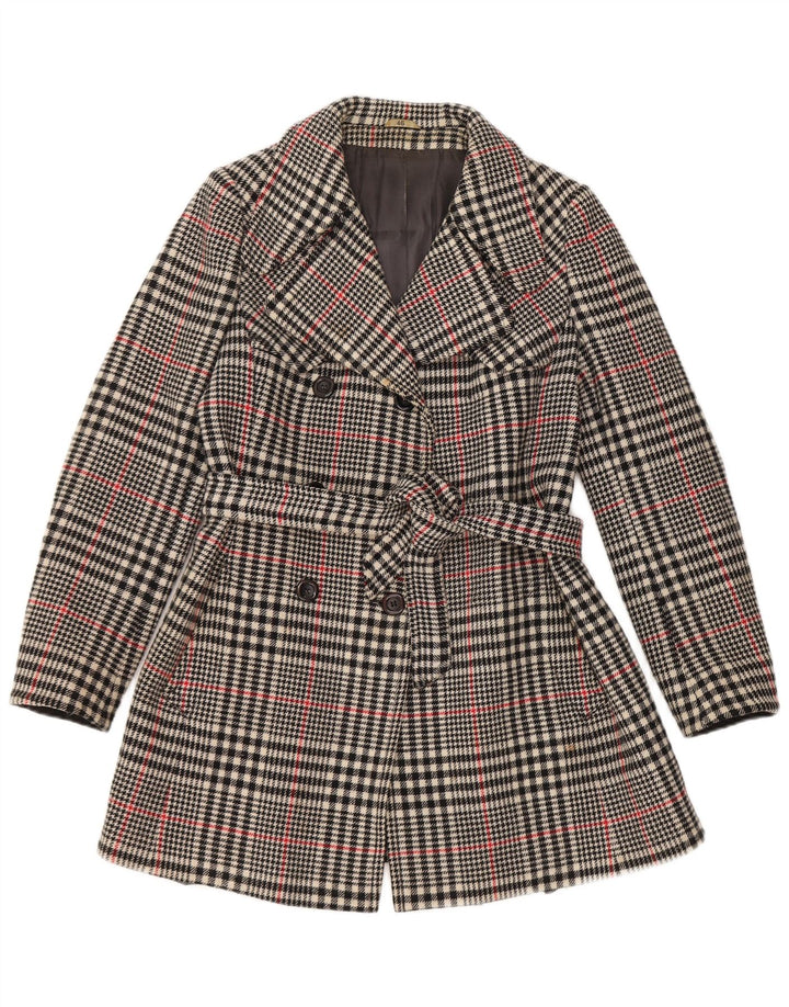 Vintage mujer doble pecho gabardina IT 46 gran cheque gris