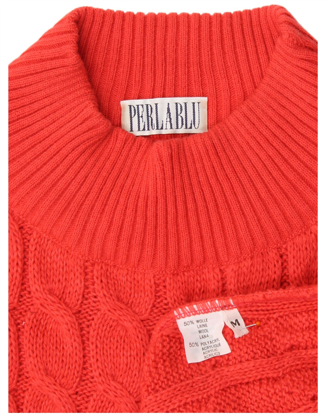 VINTAGE Mujer Cuello Tortuga Jersey Suéter Reino Unido 14 Lana Roja Mediana