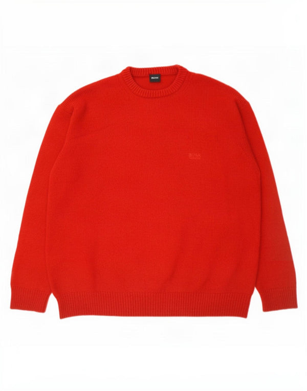 Hugo Boss Jersey de cuello redondo para hombre EU 52 Large Lana roja