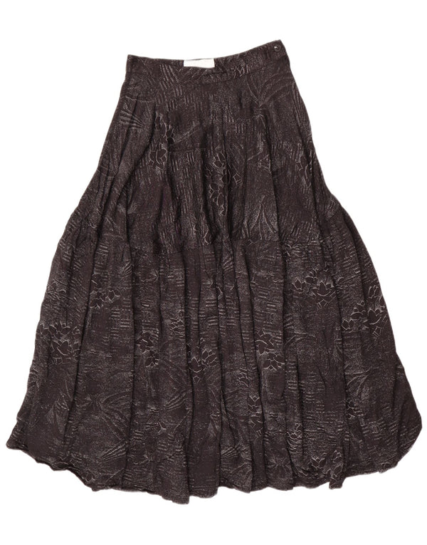 Vintage mujer cintura alta falda acampanada mediana W24 algodón floral negro