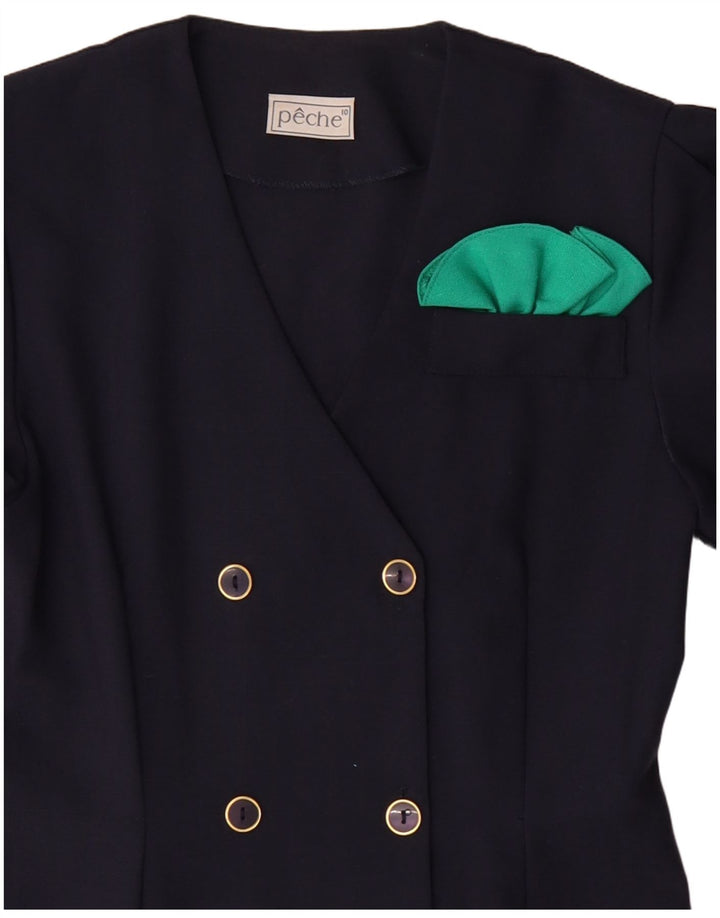 VINTAGE mujer vestido de vaina de doble pecho US 10 grande azul marino