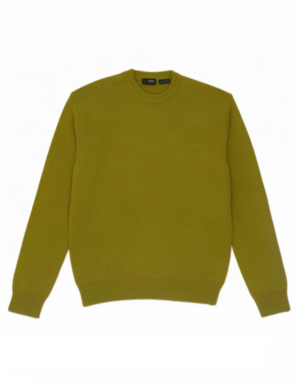 Fila Hombre Crew Neck Jumper Sweater Medium Khaki Wool