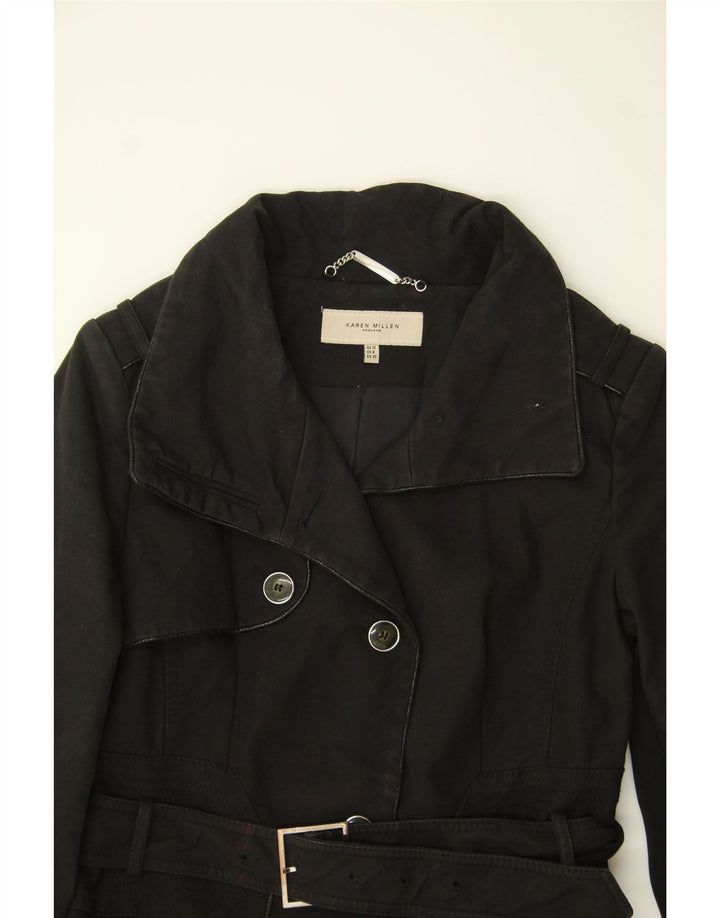 KAREN MILLEN Womens Overcoat UK 12 Medium Black Cotton Vintage Karen Millen and Second-Hand Karen Millen from Messina Hembry 