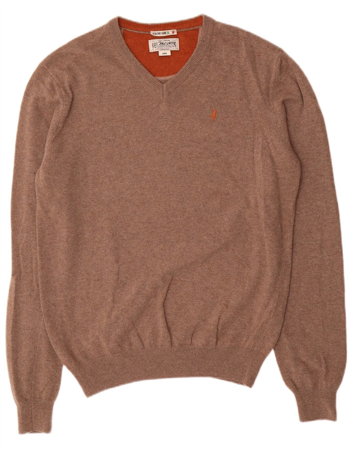 Marlboro Classics - Jersey con cuello en V para hombre, talla grande, lana marrón