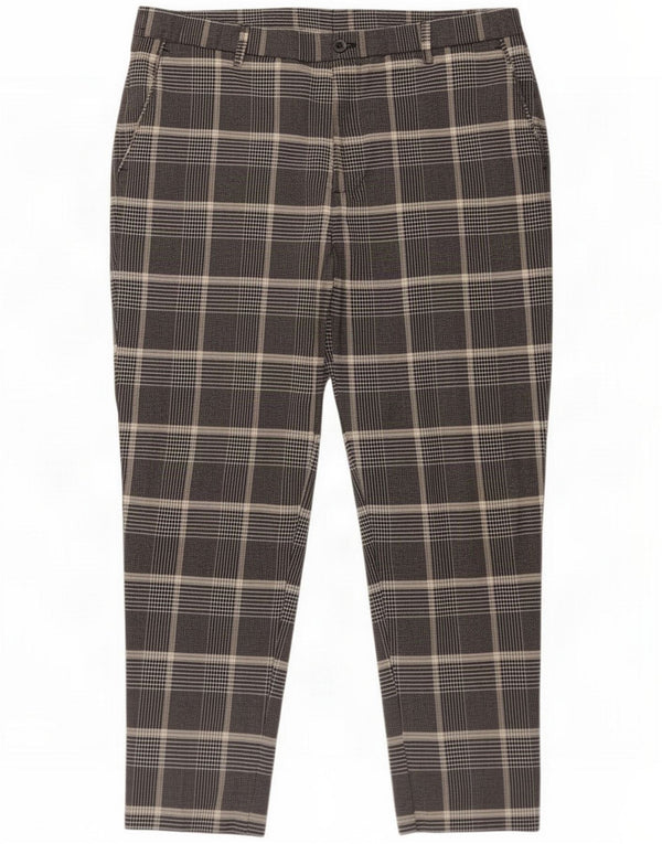 Zara Pantalón chino cónico para hombre EU 46 XL W36 L27 Poliéster a cuadros gris