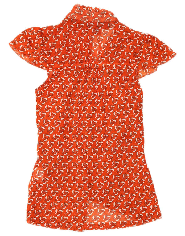 Zara Womens Abstract Pattern Short Sleeve Shirt Blouse UK 8 Small Orange