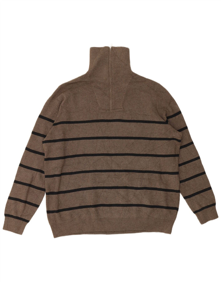 Marks & Spencer - Jersey con cuello y cremallera para hombre, talla 2XL, poliéster a rayas grises