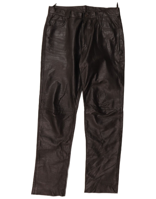 Pantalones de cuero rectos vintage para hombre XL W38 L34 Negro