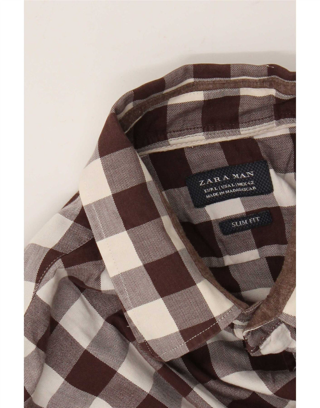 Zara Hombre Camisa Slim Fit Grande Marrón Vichy