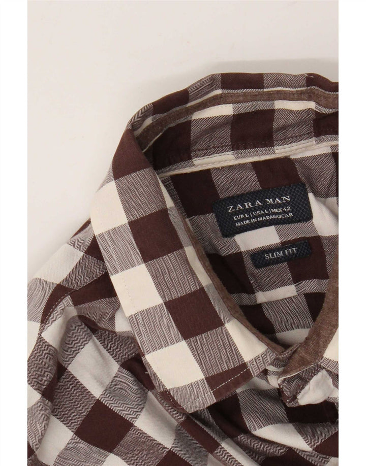 Zara Hombre Camisa Slim Fit Grande Marrón Vichy