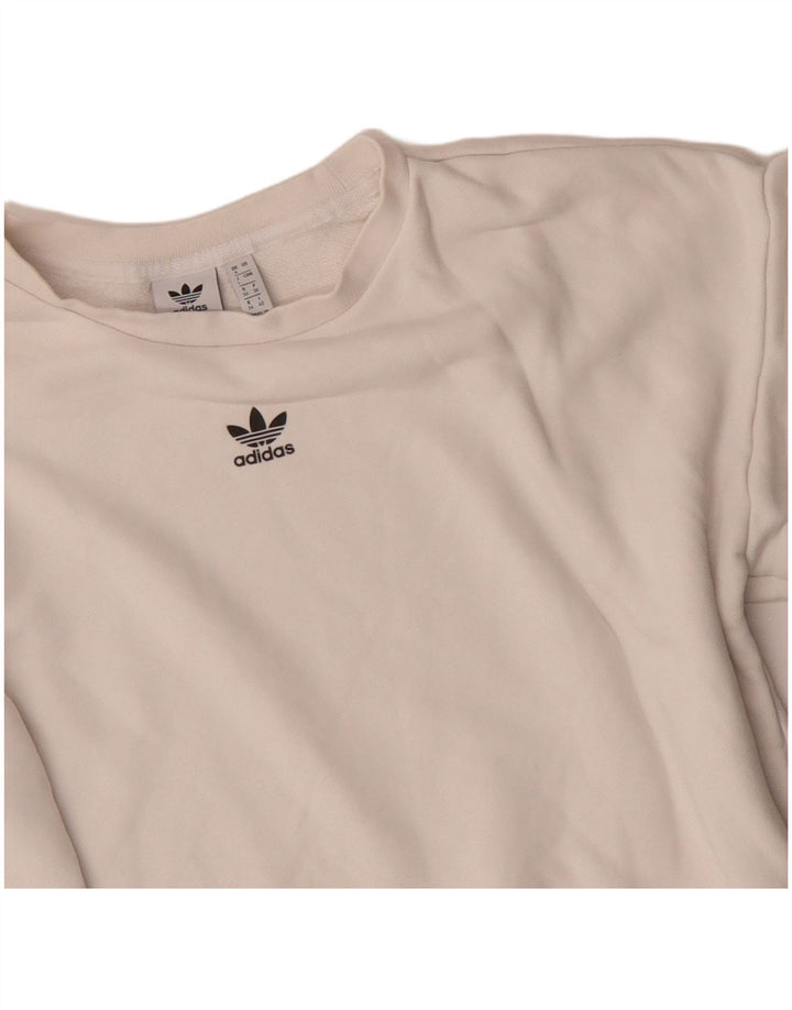 Adidas Mujer Oversize Crop Graphic Sudadera Jumper UK 8 Small Blanco