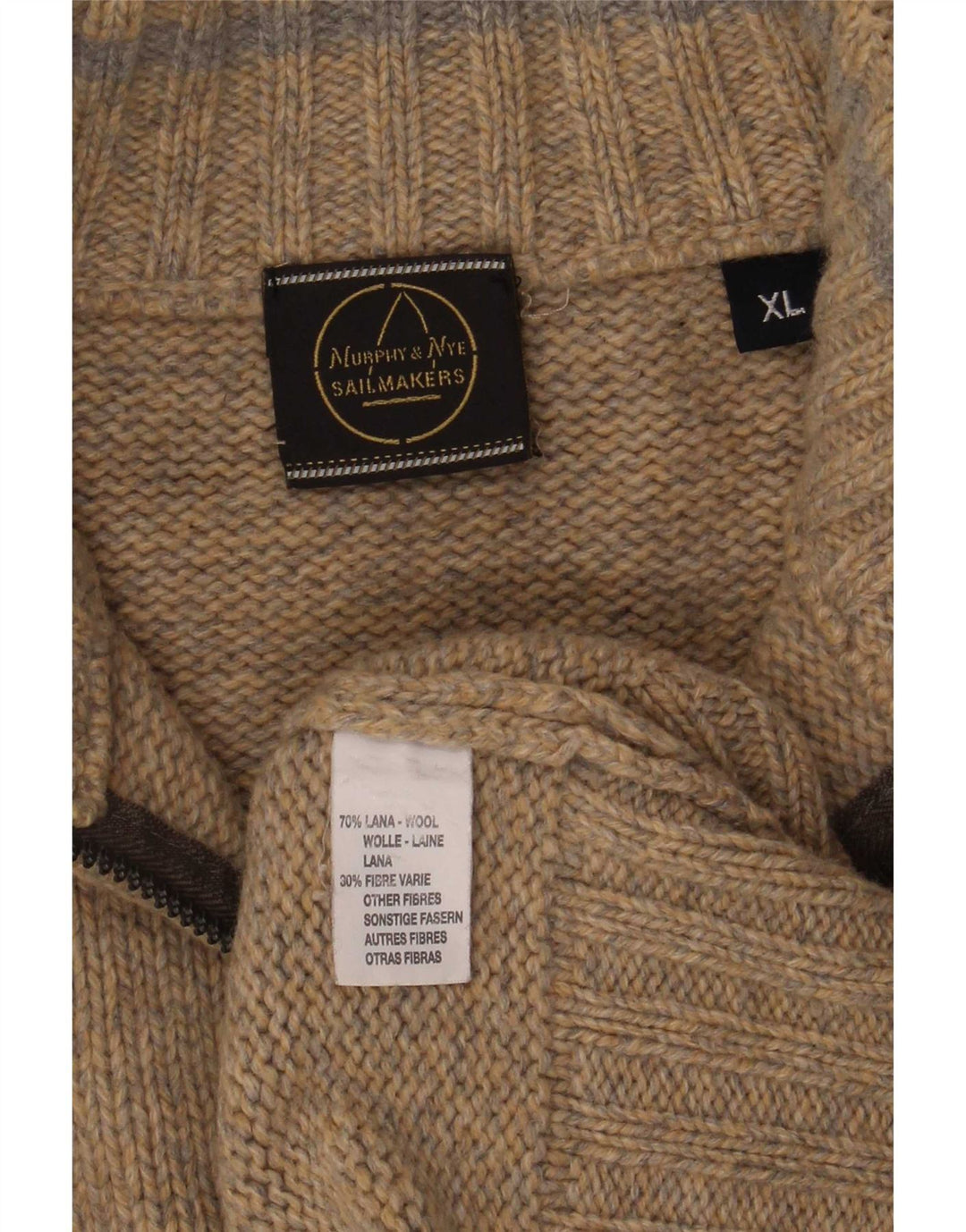 Murphy & Nye Suéter tipo jersey con cuello y cremallera para hombre XL Lana moteada en beige