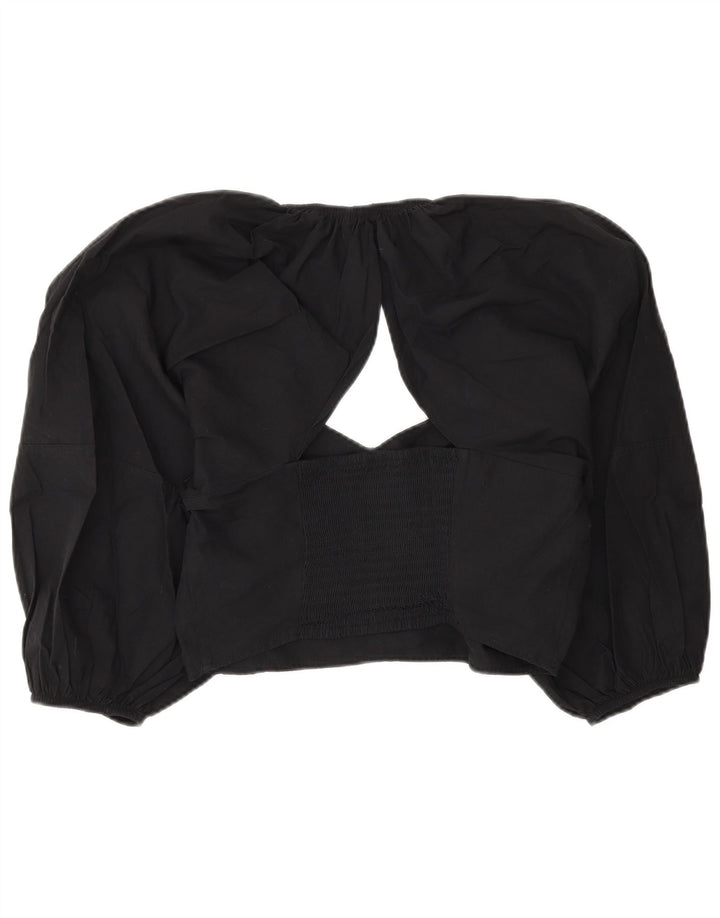 Zara Mujer Blusa Corta Top UK 44 Grande Negro