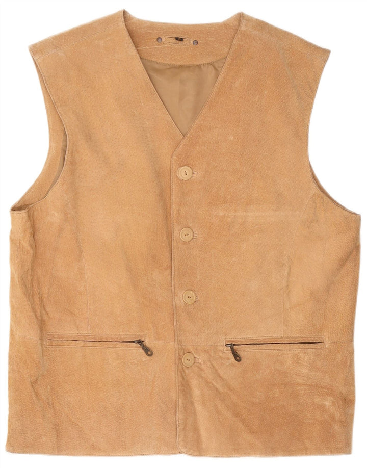 VINTAGE Chaleco de ante para hombre IT 56 3XL Cuero beige