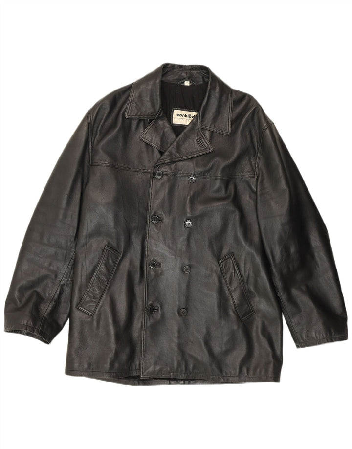 Conbipel Abrigo De Cuero De Doble Botonadura Para Hombre Talla 52 Cuero Negro Grande