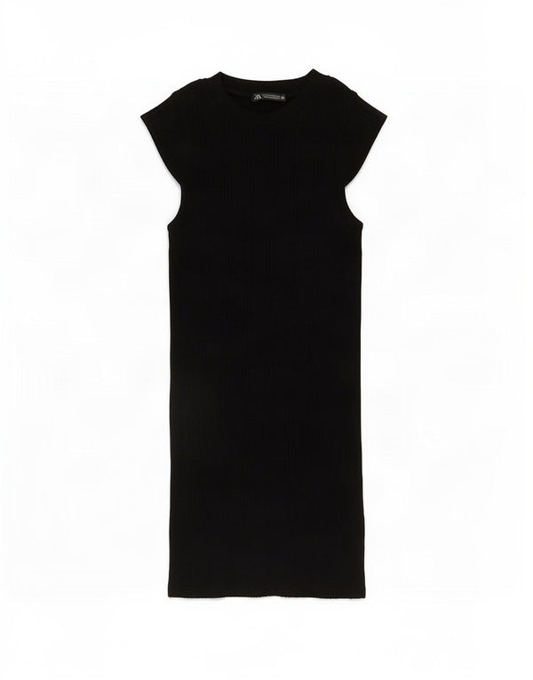 Zara Mujer Vestido Jersey De Manga Corta UK 4 XS Negro