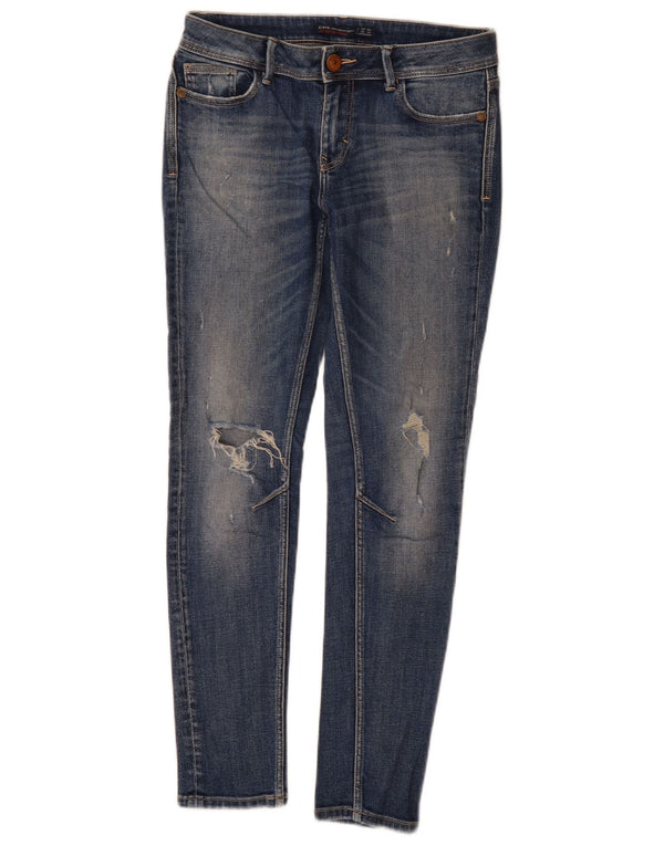 Zara Vaqueros pitillo desgastados para mujer EU 36 XS W26 L29 Algodón azul