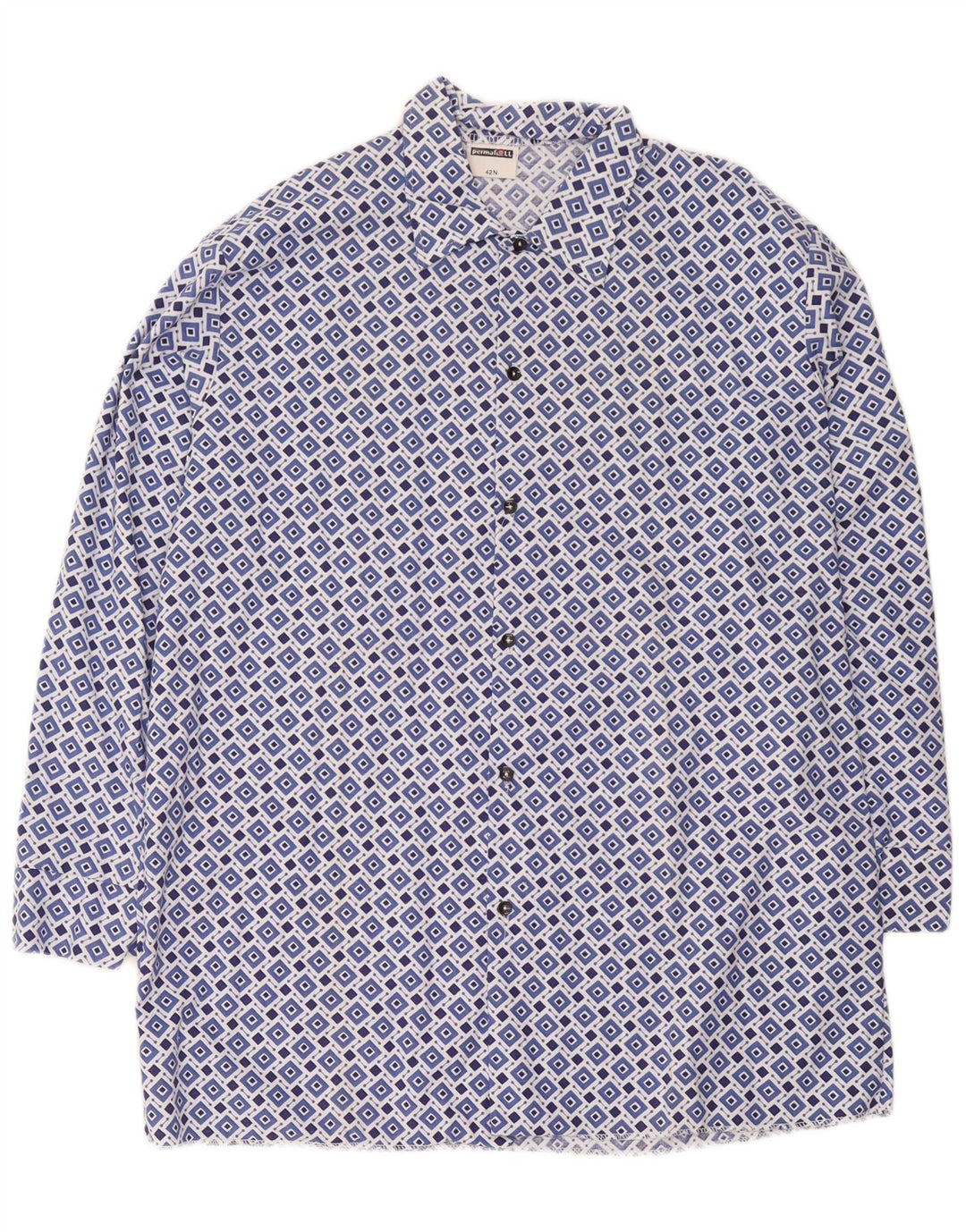 Camisa vintage para hombre talla 42 grande azul geométrico