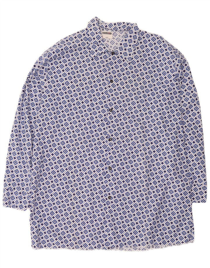 Camisa vintage para hombre talla 42 grande azul geométrico
