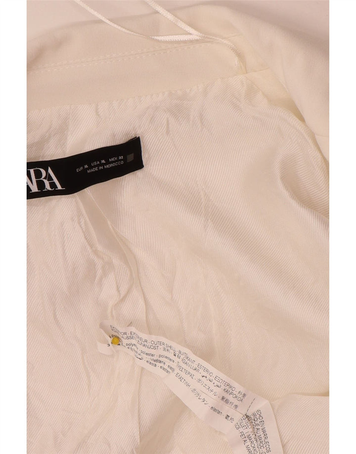 Zara Mujer Chaqueta Americana Abierta Manga 3/4 UK 40 XL Poliéster Blanco